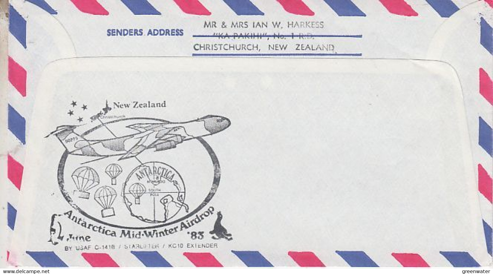 New Zealand 1983 Antarctica Mid-Winter Airdrop South Pole Ca Christchurvh 22 JE 1983 (RO182) - Voli Polari