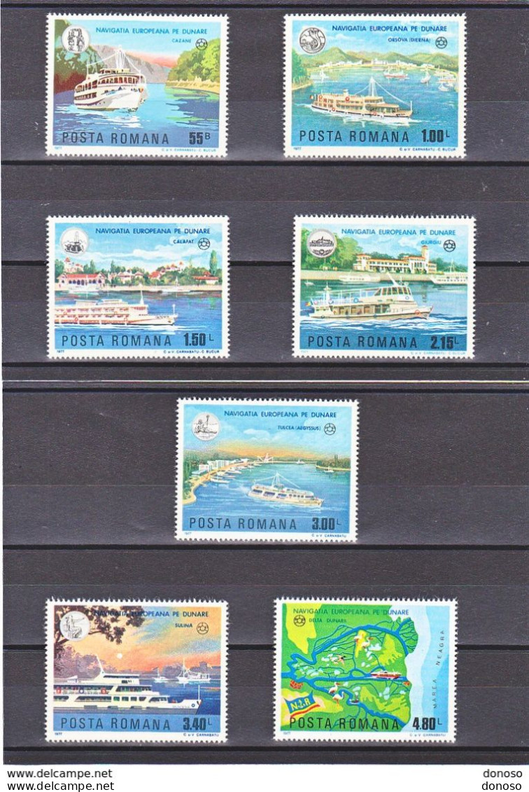 ROUMANIE 1977 BATEAUX DANUBE Yvert  3078-3084, Michel 3484-3490  NEUF** MNH Cote 7 Euros - Unused Stamps