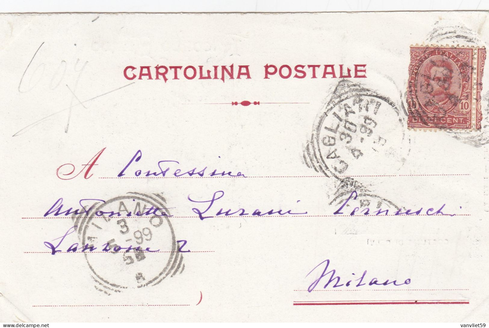 BELVI-NUORO-RICORDO SARDO-CARTOLINA VIAGGIATA IL 3-5-1899-RETRO INDIVISO - Nuoro