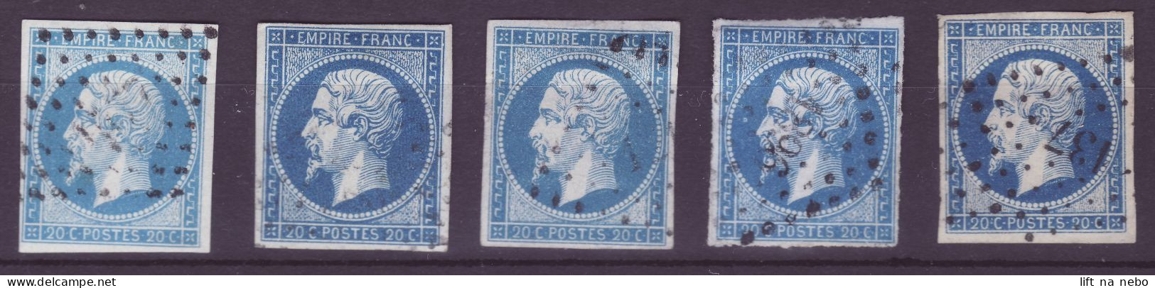 FRANCE 1853-1860 LOT 5 TIMBRES 20 C Bleu YT N°14 Oblitéré - 1853-1860 Napoléon III