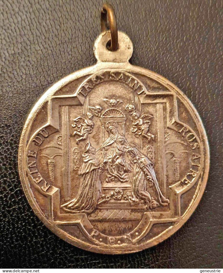 Médaillon Pendentif Médaille Religieuse XIXe "Saint Rosaire / St Jean-Baptiste De Belleville à Paris" Religious Medal - Religion & Esotérisme
