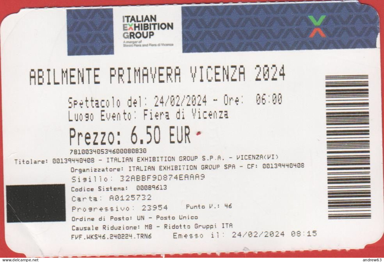 ITALIA - VICENZA - Italian Exhibition Group - Abilmente Primavera 2024 - Biglietto D'Ingresso - Usato - Toegangskaarten
