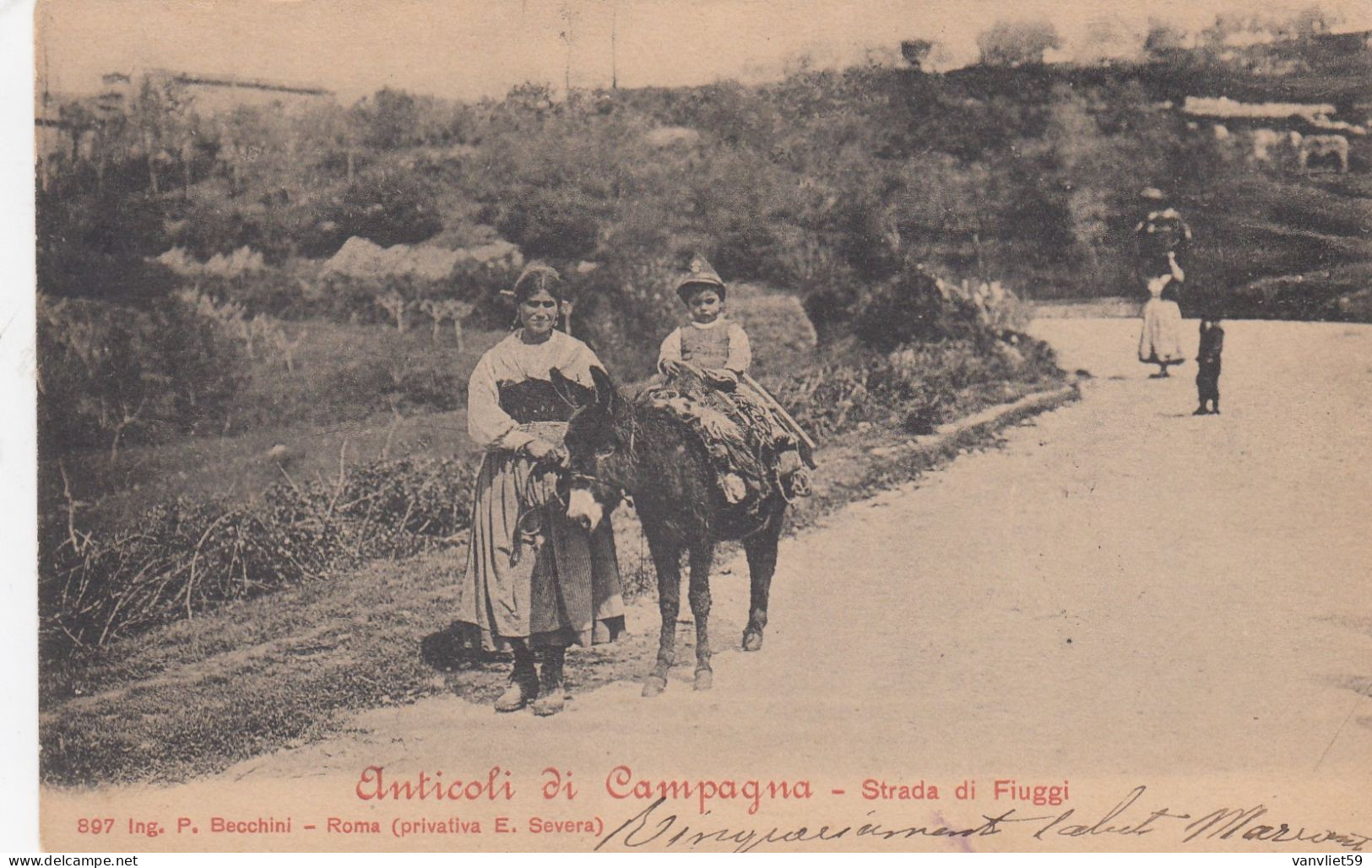 ANTICOLI DI CAMPAGNA-FROSINONE-STRADA DI FIUGGI-BELLA E ANIMATA CARTOLINA VIAGGIATA IL 22-8-1903-RETRO INDIVISO - Frosinone