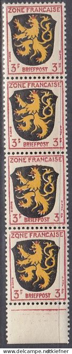 AllBes. Franz.Zone AllgemAusg. 2 I: Ecke Links Oben Offen, 4erStreifen, Postfrisch **, Wappen, 1945 - Emissions Générales