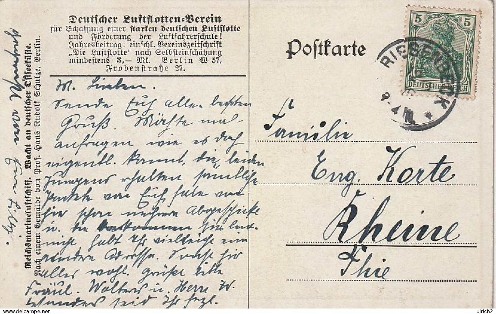 AK Reichsmarineluftschiff Wacht An Deutscher Ostseeküste - Luftflotten-Verein - Prof. Schulze - Riesenbeck 1915 (69138) - Dirigeables