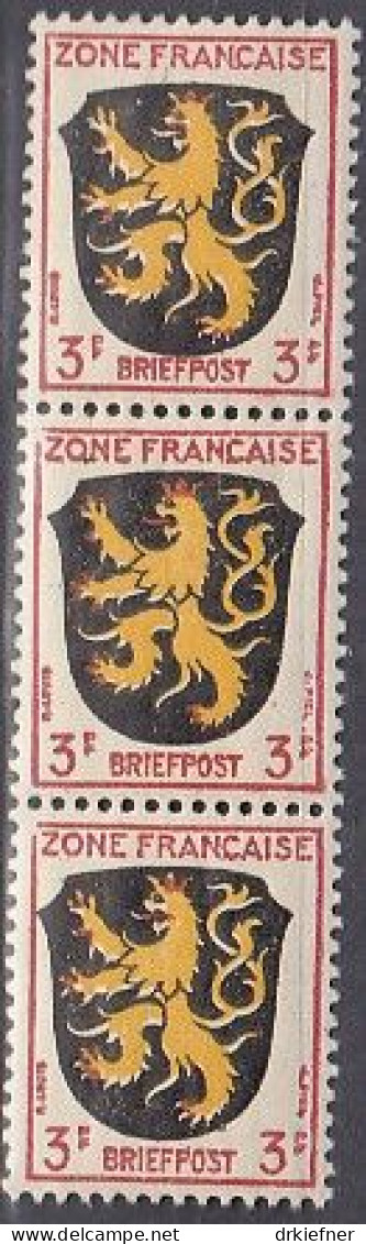 AllBes. Franz.Zone AllgemAusg. 2 I: Ecke Links Oben Offen (2x), 3erStreifen, Postfrisch **, Wappen, 1945 - Emisiones Generales