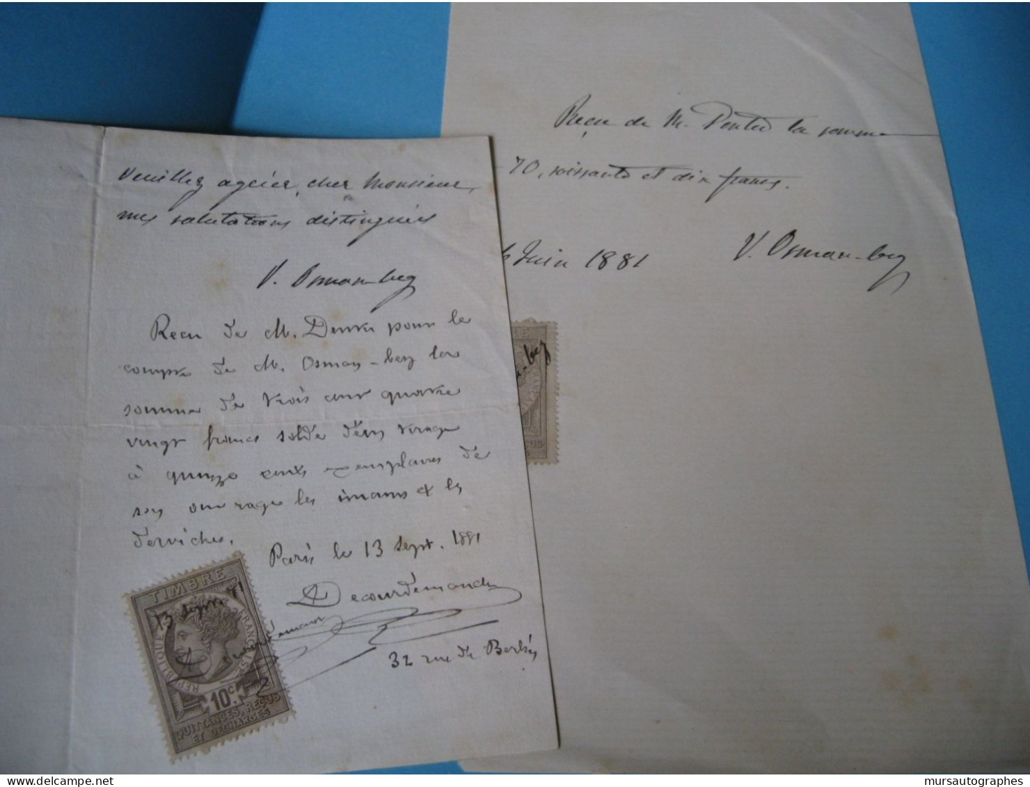 OSMAN-BEY 2 X Autographe Signé 1889 JOURNALISTE AVENTURIER OTTOMAN Rare - Exploradores Y Aventureros