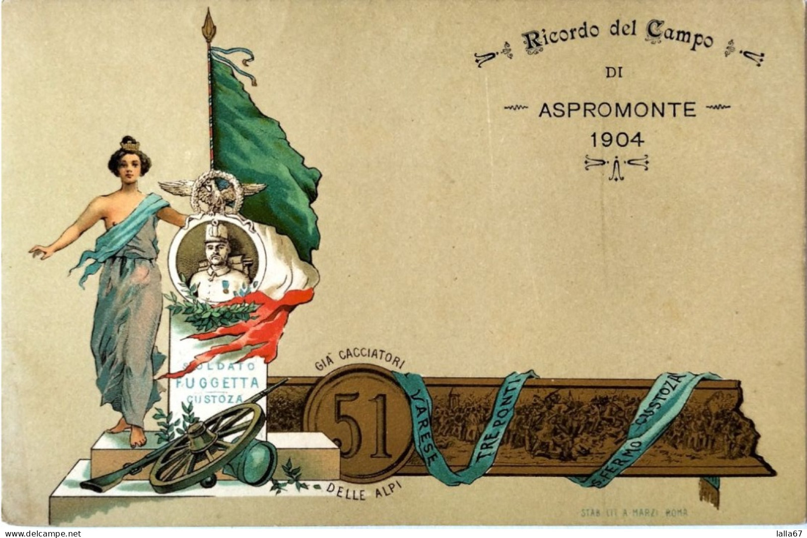 CARTOLINA FORMATO PICCOLO 51 REGGIMENTO CACCIATORI DELLE ALPI ASPROMONTE 1904 N. 8027 - Regiments
