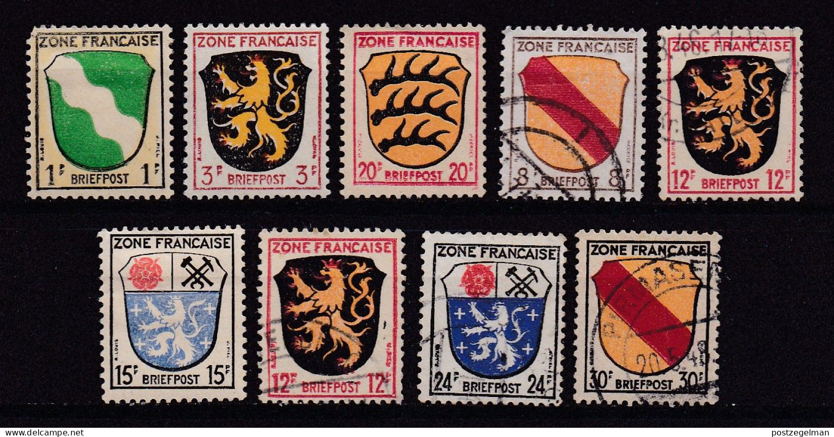 GERMANY, ALLIED OCCUPATION  FRENCH, 1945, Hinged/used Stamp(s) Coat Of Arms, MI 1=10 #13412, 9 Values Only - Sonstige & Ohne Zuordnung