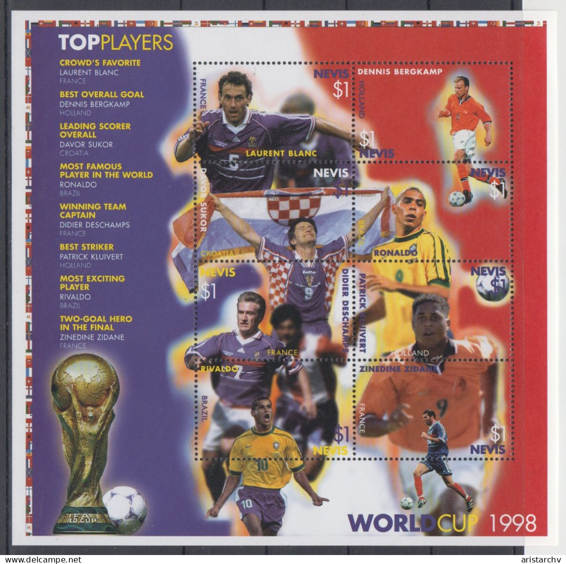 NEVIS 1998 FOOTBALL WORLD CUP SHEETLET AND S/SHEET - 1998 – France