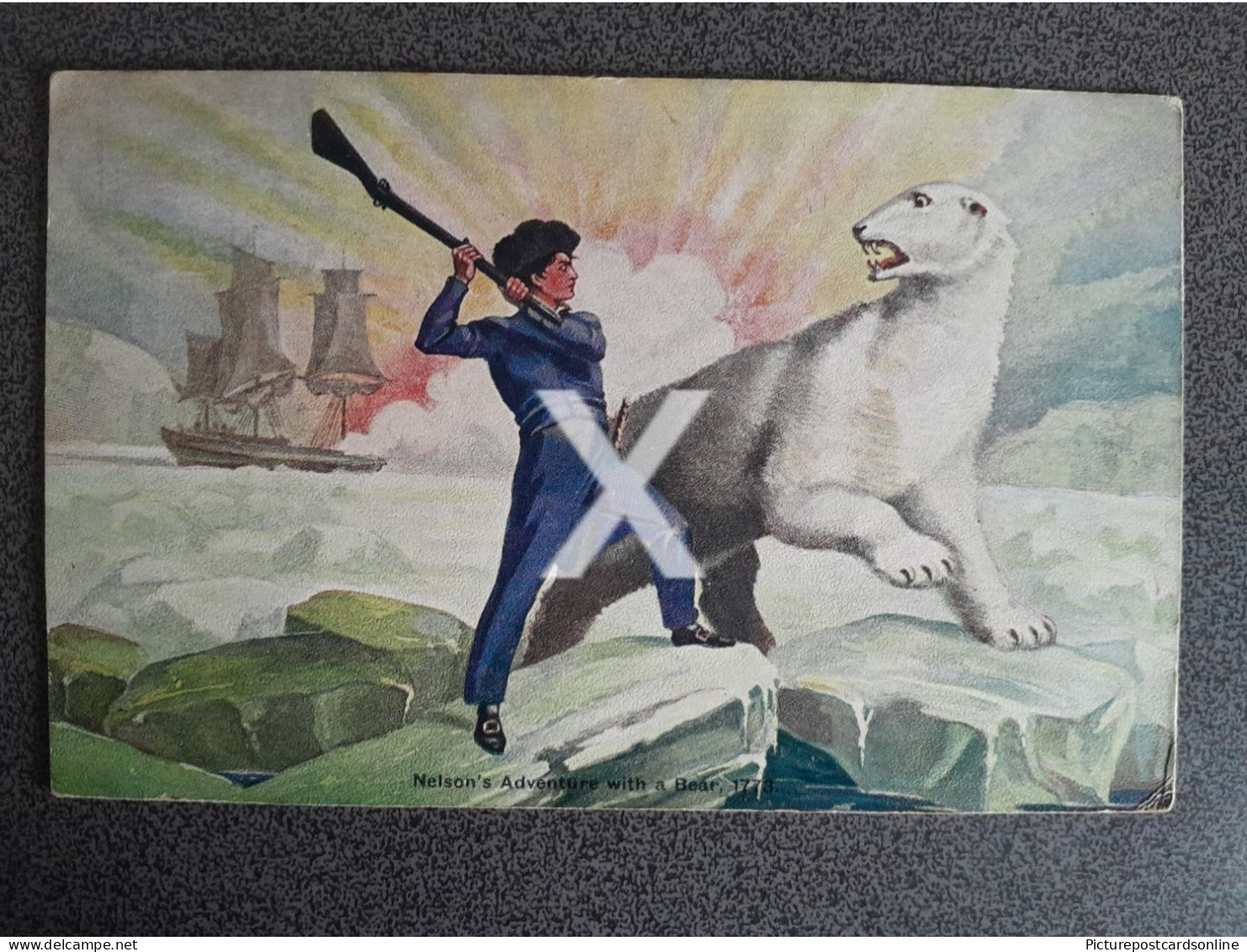 NELSONS ADVENTURE WITH A BEAR 1773 OLD COLOUR ART POSTCARD NELSON SERIES 1906 - Personaggi Storici