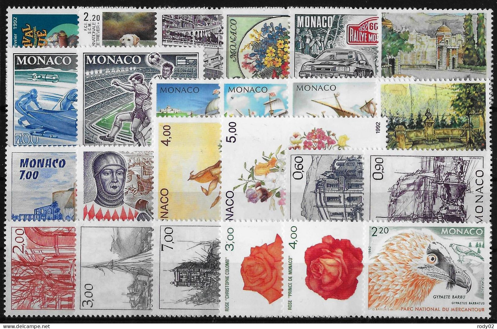 MONACO - ANNEE 1992 - 38 VALEURS - NEUF** MNH - 2 SCANS - Unused Stamps