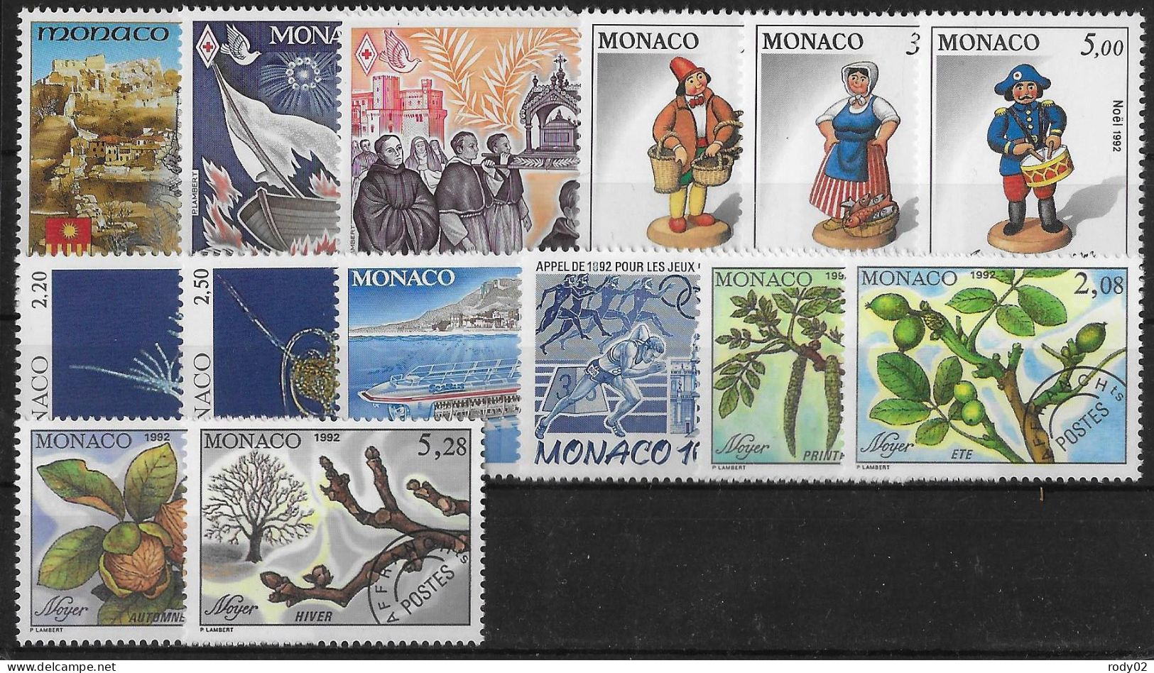 MONACO - ANNEE 1992 - 38 VALEURS - NEUF** MNH - 2 SCANS - Unused Stamps