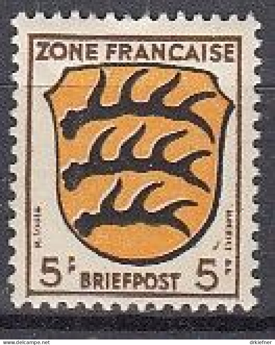 AllBes. Franz.Zone AllgemAusg. 3, Postfrisch **, Mit Abart: Strich Neben Rechtem Stecherzeichen, Wappen, 1945 - Amtliche Ausgaben