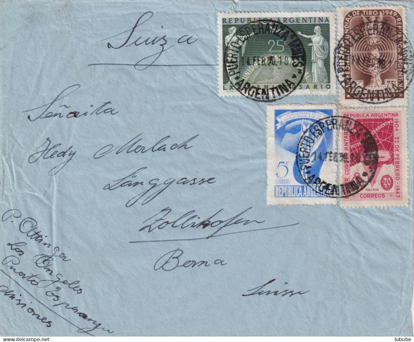 Brief  Puerto Esperanza - Zollikofen         1950 - Lettres & Documents
