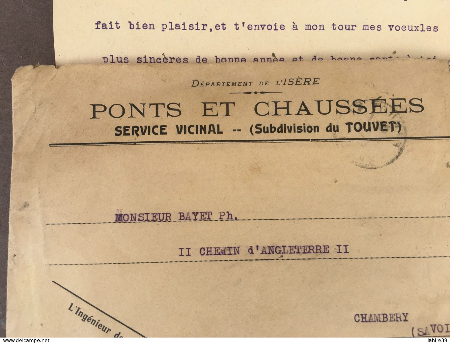 Enveloppe Et Lettre / Ponts Et Chaussées / Touvet / Isère / 1936 - Cartas & Documentos