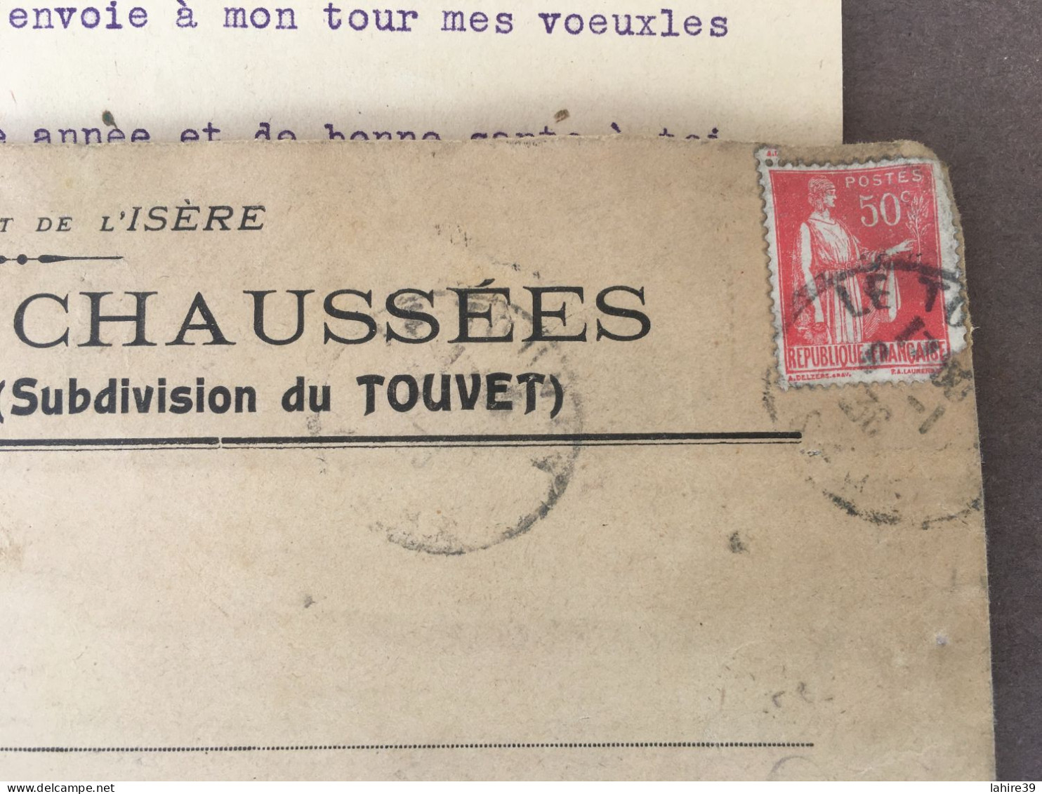 Enveloppe Et Lettre / Ponts Et Chaussées / Touvet / Isère / 1936 - Lettres & Documents