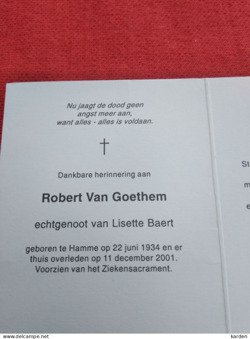 Doodsprentje Robert Van Goethem / Hamme 22/6/1934 - 11/12/2001 ( Lisette Baert ) - Religion & Esotérisme