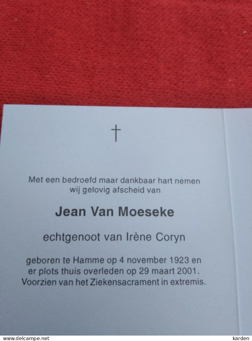 Doodsprentje Jean Van Moeseke / Hamme 4/11/1923 - 29/3/2001 ( Irène Coryn ) - Religion & Esotérisme