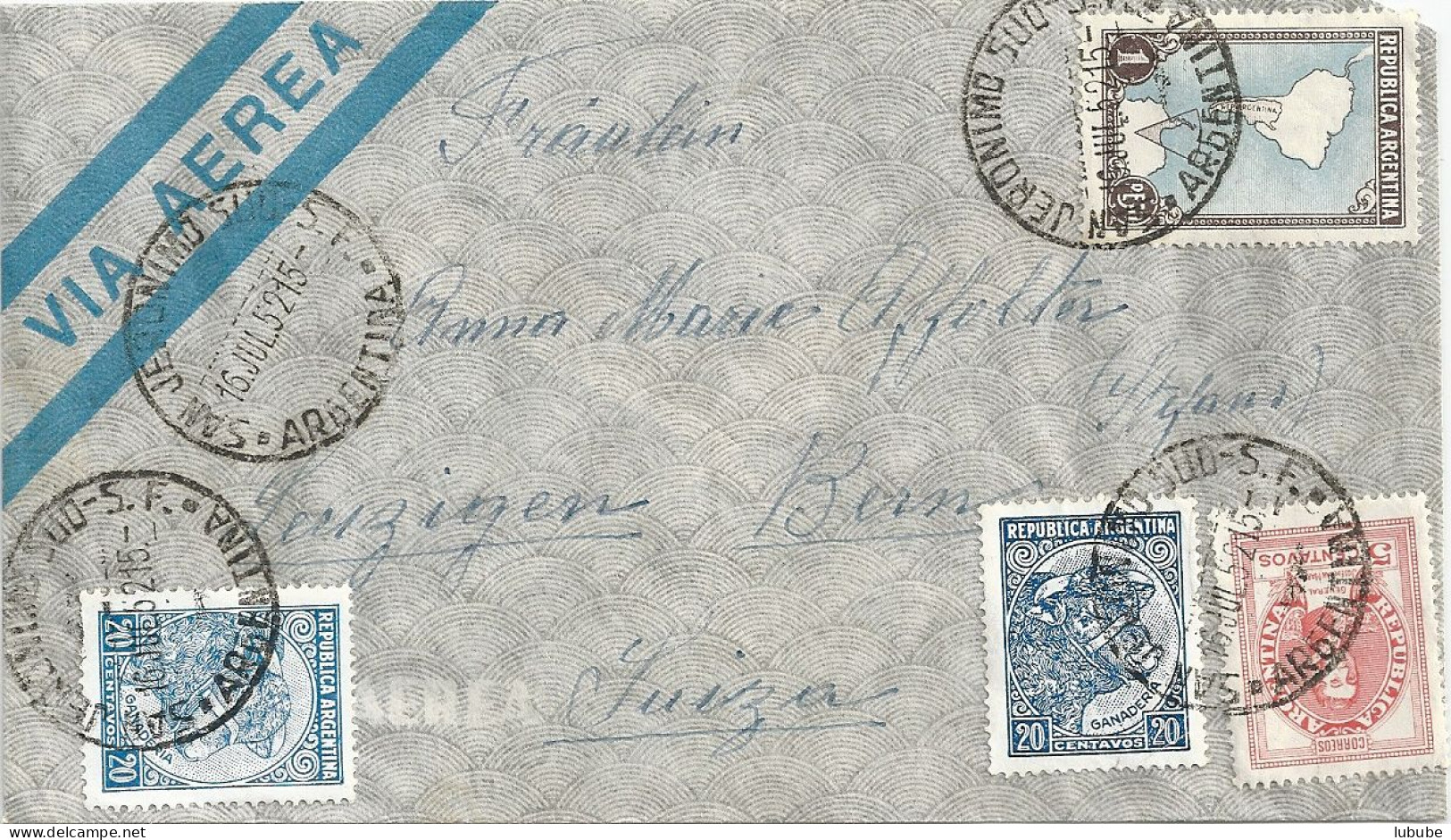 Airmail Brief  San Jeronimo Sud - Leuzigen         1952 - Storia Postale