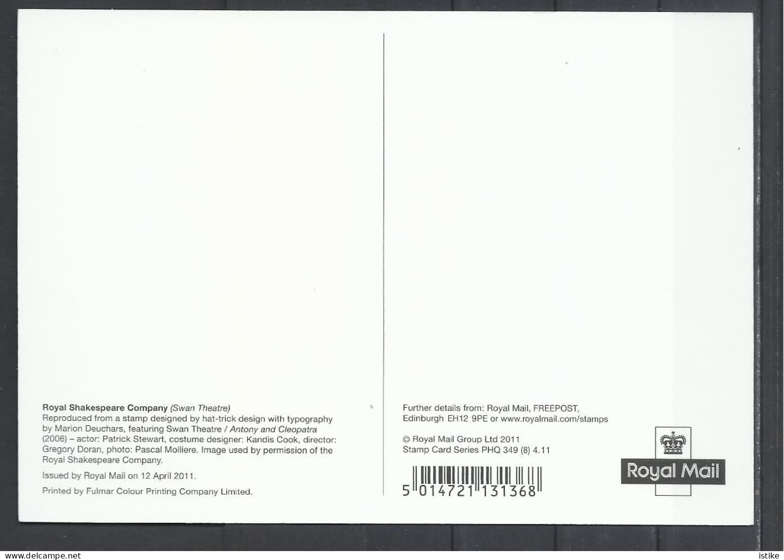 U.K., Royal Shakespeare Company, (Swan Theatre), Antony And Cleopatra-Patrick Stewart, 2011. - Briefmarken (Abbildungen)
