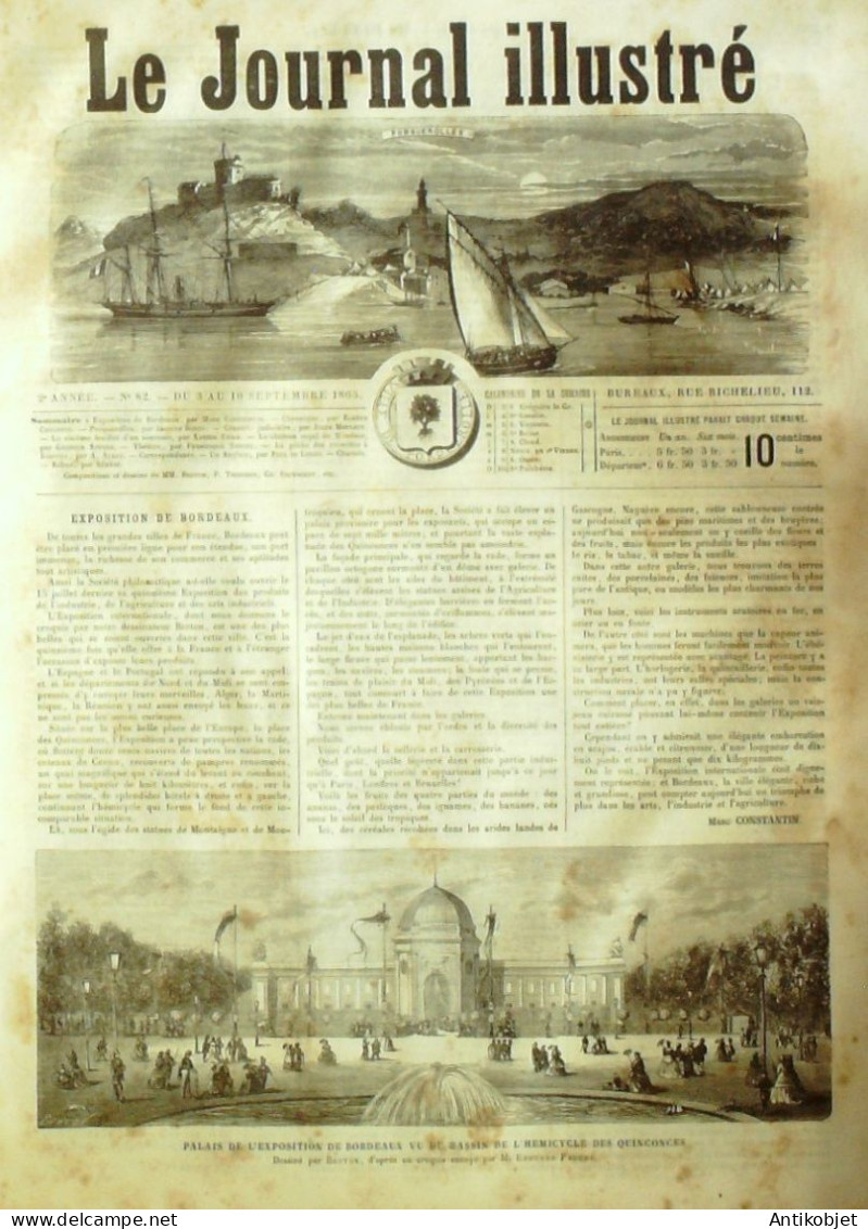 Le Journal Illustré 1865 N°82 Porquerolles (83) Biarritz (64) Bordeaux (33) Hemicycle Des Quinconces - 1850 - 1899