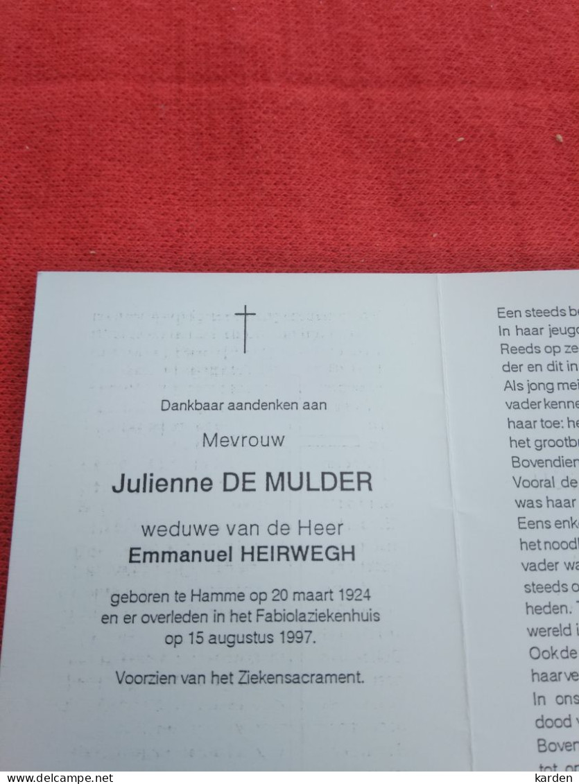 Doodsprentje Julienne De Mulder / Hamme 20/3/1924 - 15/8/1997 ( Emmanuel Heirwegh ) - Religion &  Esoterik