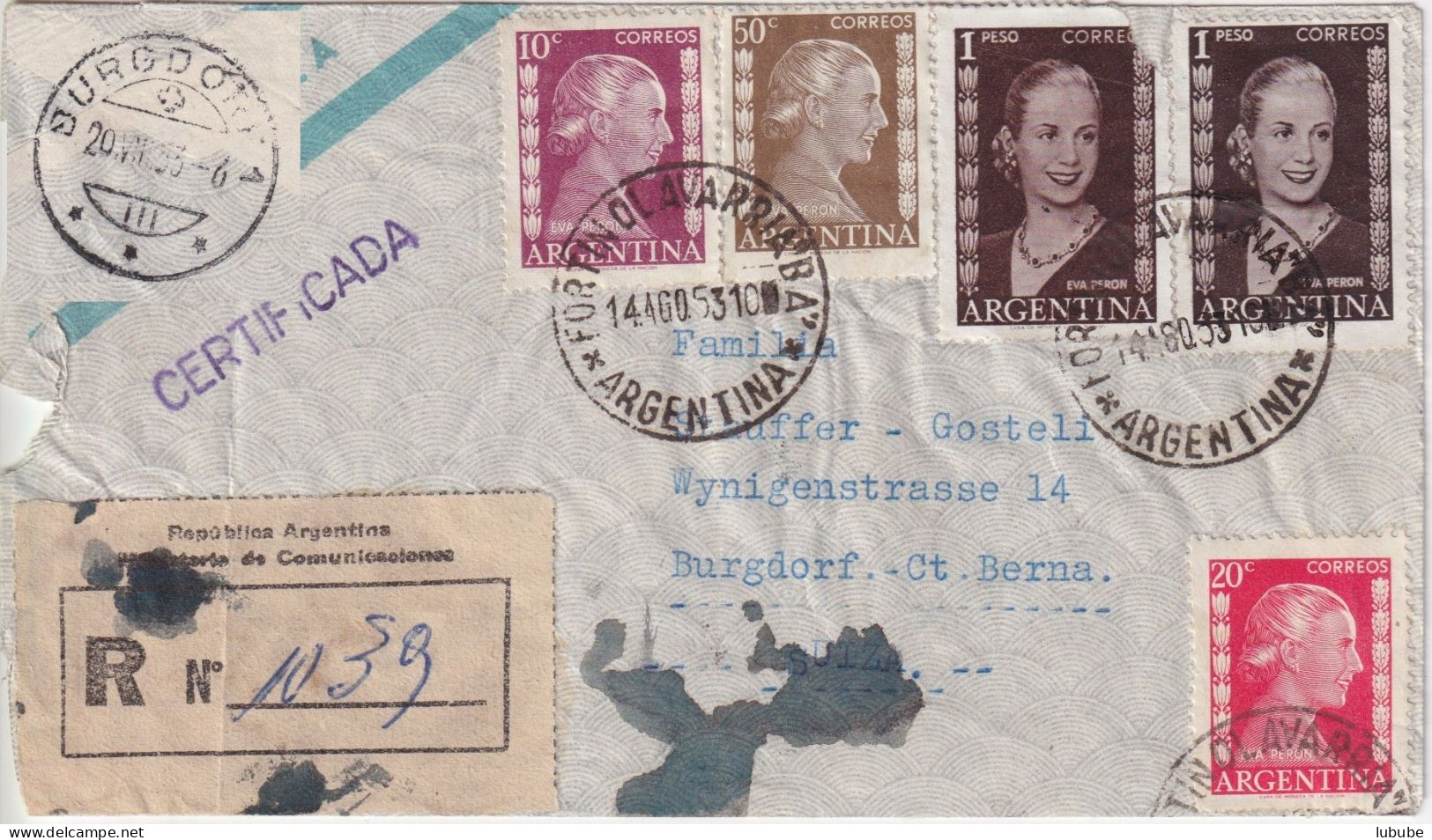 Airmail R Brief  Fortin De Avarria - Burgdorf         1953 - Lettres & Documents