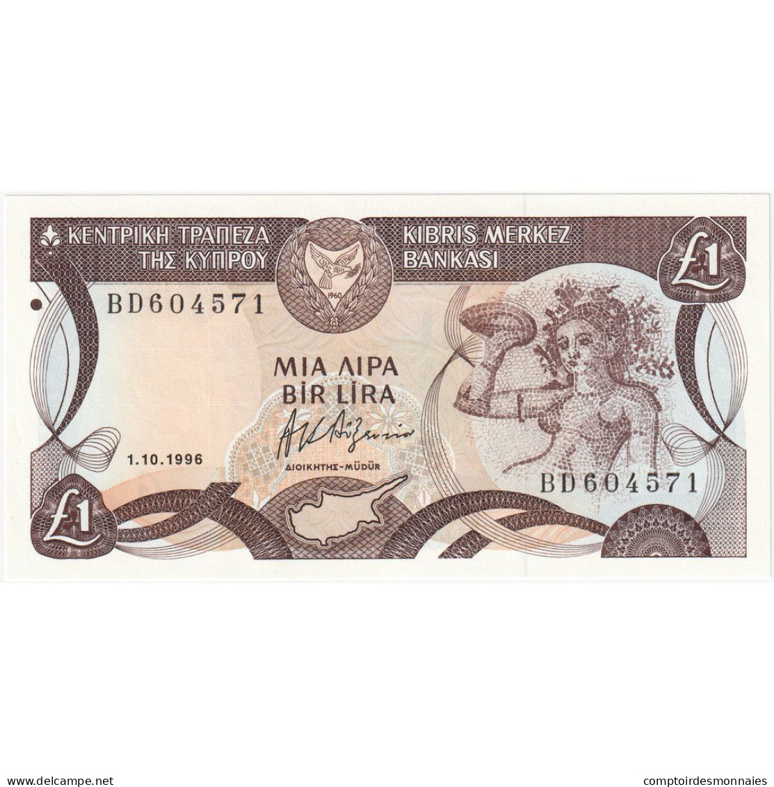Chypre, 1 Pound, 1996, 1996-10-01, KM:53c, NEUF - Cyprus