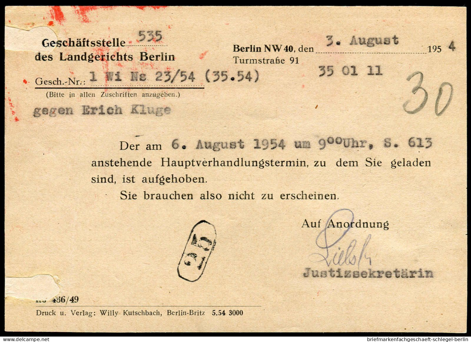 Berlin, 1954, AFS =080=, Brief - Sonstige & Ohne Zuordnung