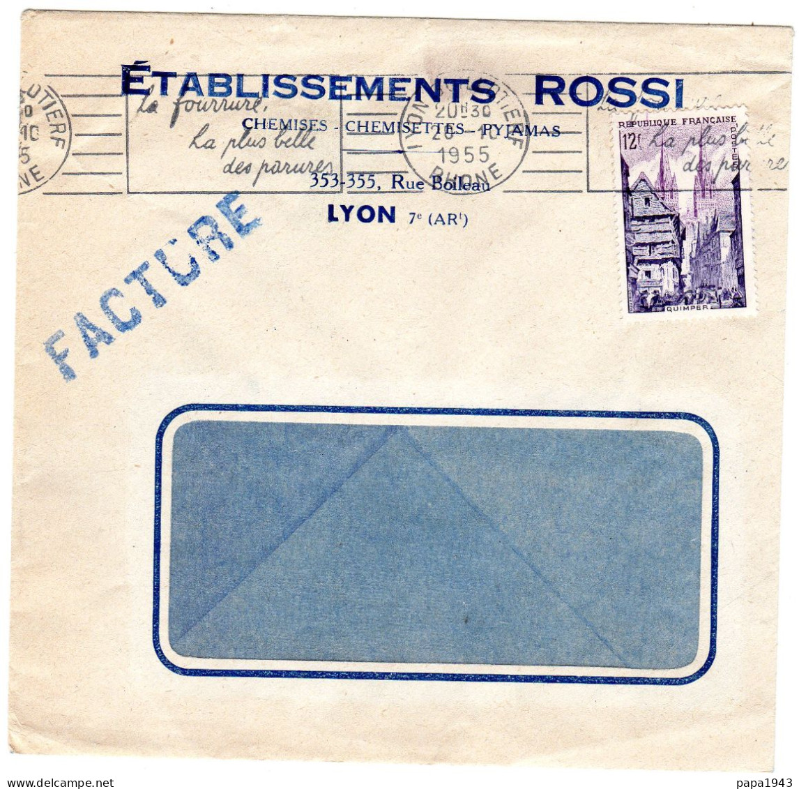 1955  " Etablissements ROSSI Chemises Pyjamas  LYON " - Lettres & Documents