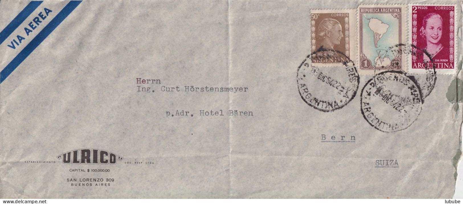 Airmail Brief  "Ulrico, Buenos Aires" - Bern        1954 - Brieven En Documenten