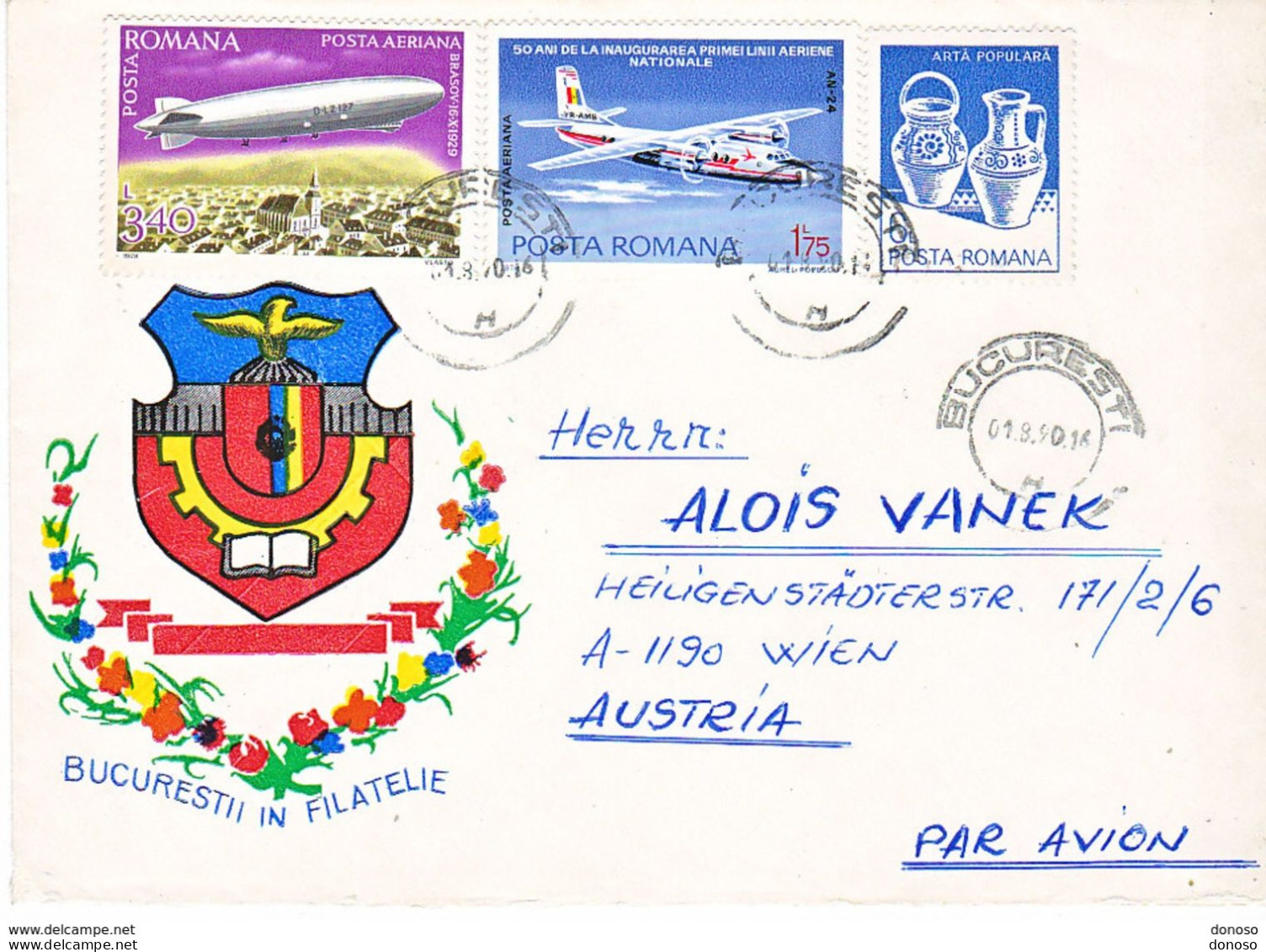 ROUMANIE 1990 LETTRE PAR AVION POUR VIENNE AUTRICHE Tmbres Avions - Lettres & Documents
