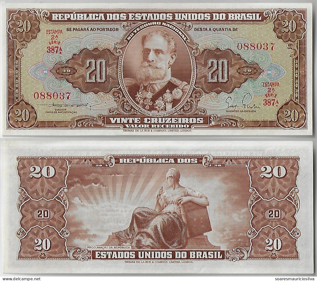 Brazil Banknote President Deodoro Da Fonseca 20 Cruzeiros 1955 Amato-84 Pick-160a Uncirculated - Brasilien