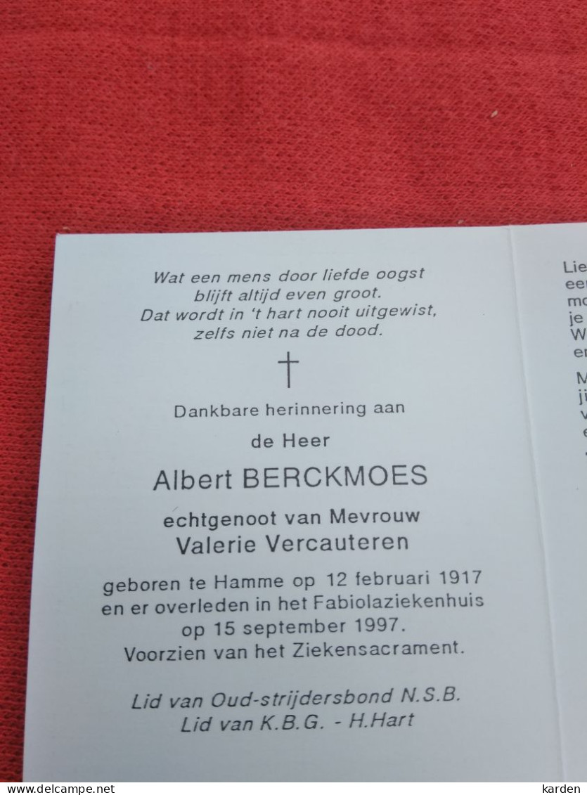 Doodsprentje Albert Berckmoes / Hamme 12/2/1917 - 15/9/1997 ( Valerie Vercauteren ) - Religión & Esoterismo