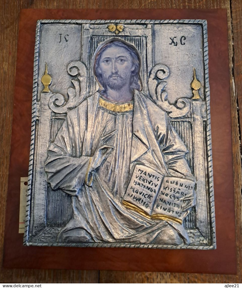 Icône Représentant Jésus-Christ Roi De Gloire. Signé. Argent Laminée. - Religious Art