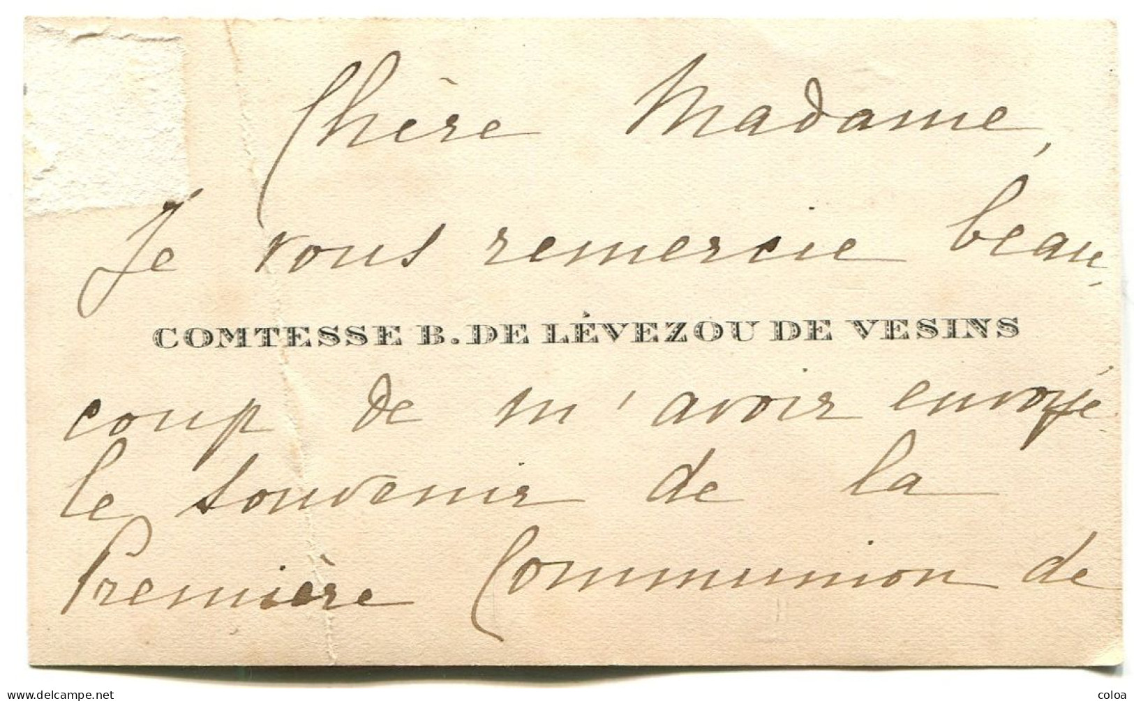 Carte De Visite Comtesse B. De Lévezou De Vesins - Visitekaartjes