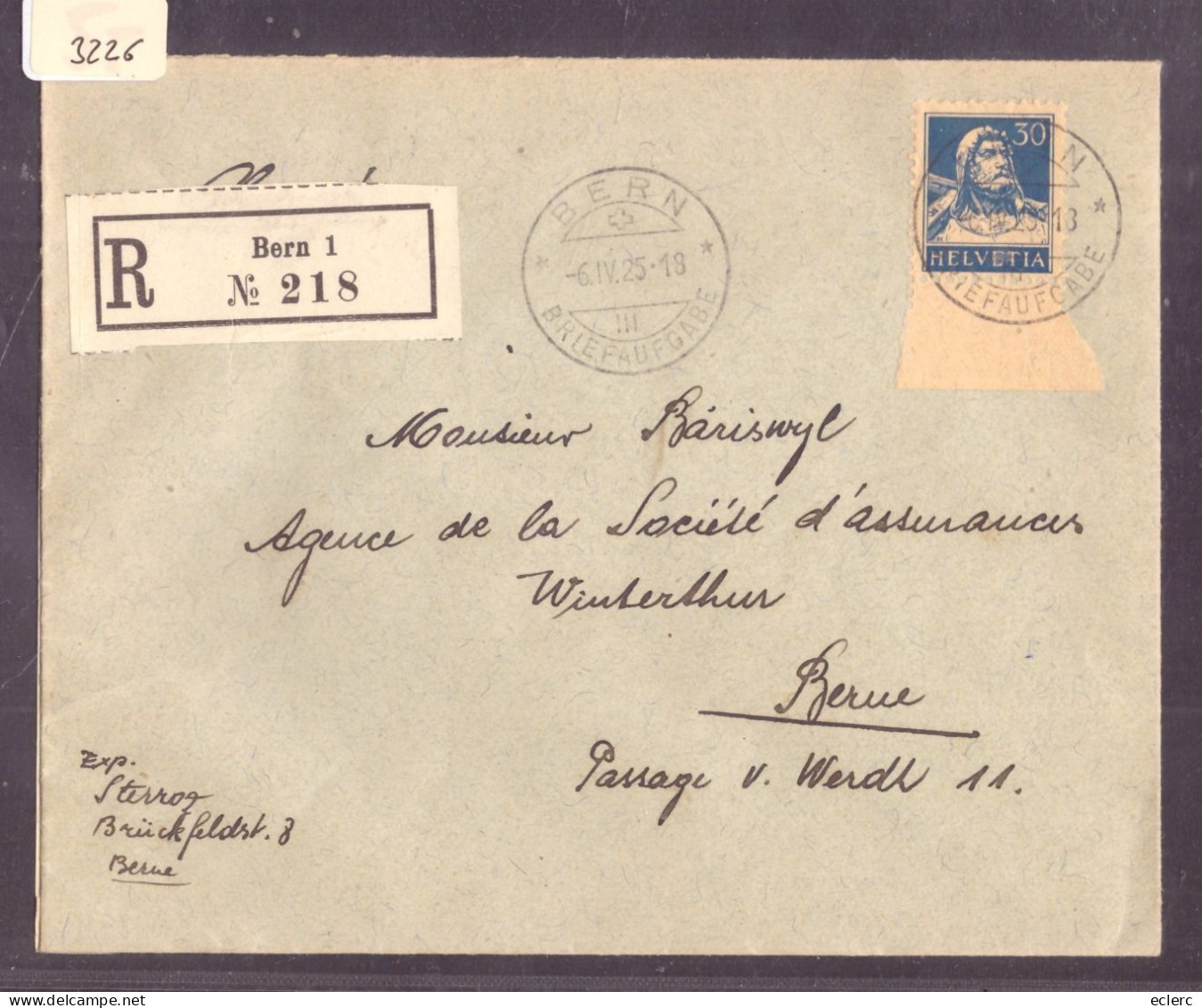 LETTRE RECOMMANDEE BERN 1 - - Lettres & Documents