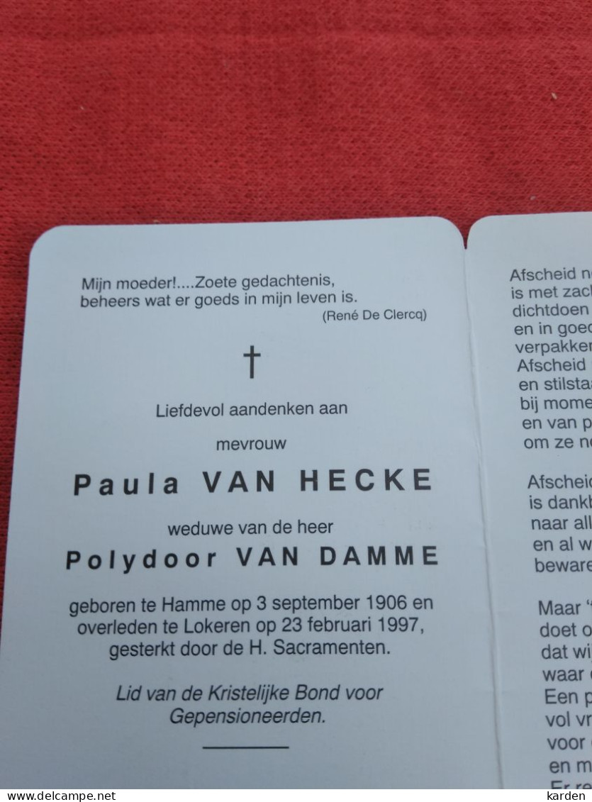 Doodsprentje Paula Van Hecke / Hamme 3/9/1906 Lokeren 23/2/1997 ( Polydoor Van Damme ) - Religion & Esotericism