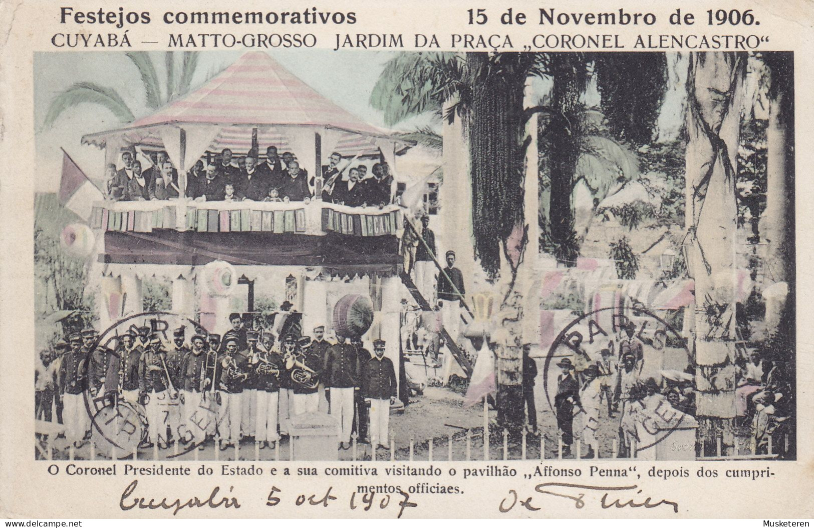 Brazil PPC Cuyabá Matto-Grosso Jardim Da Praca 'Coronel Alencastro' CORUMBA 1907 Via MONTEVIDEO & PARIS Etranger Belgium - Autres & Non Classés