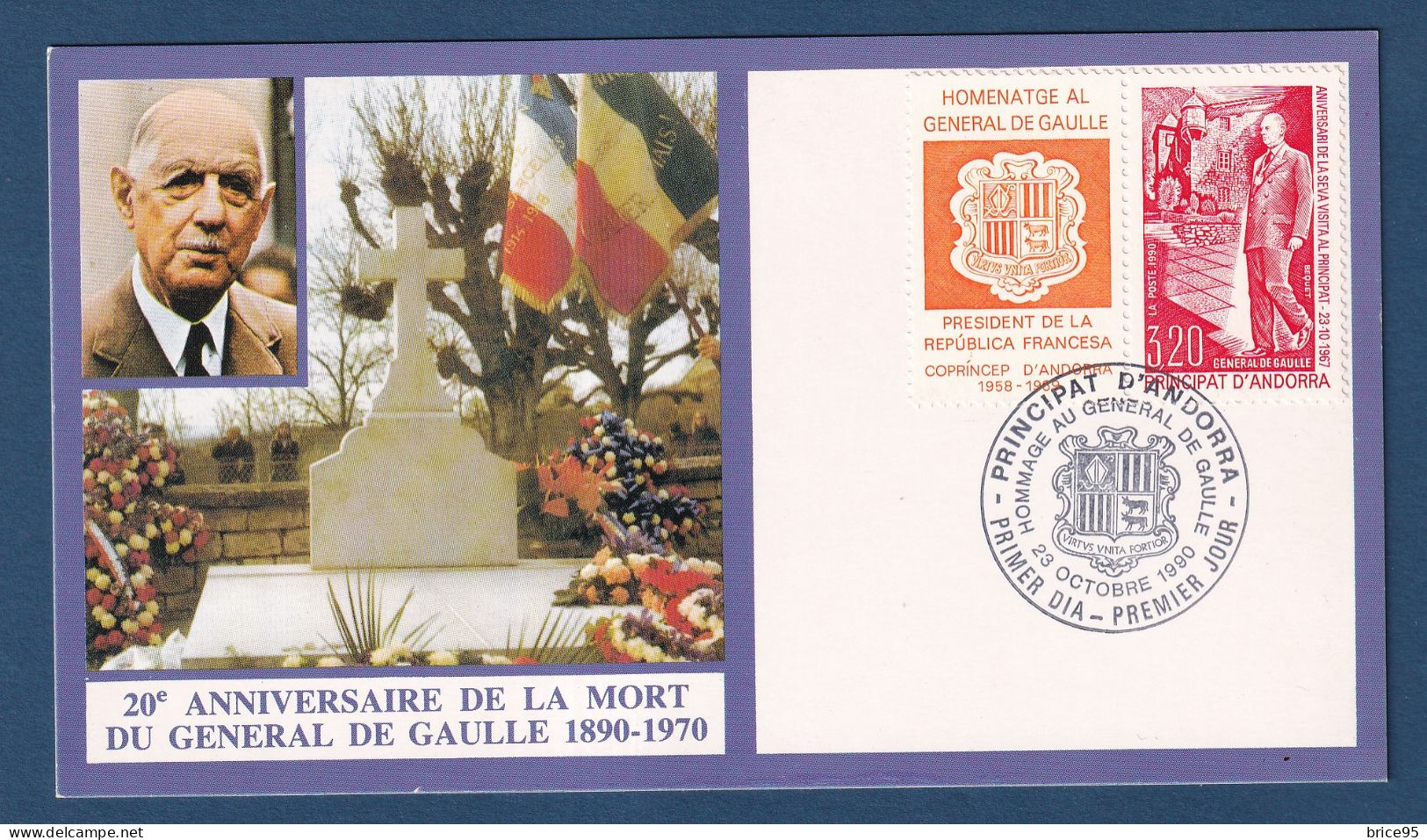 Andorre - FDC - Premier Jour - Carte Maximum - Charles De Gaulle - Anniversaire De La Mort - 1990 - Maximumkaarten