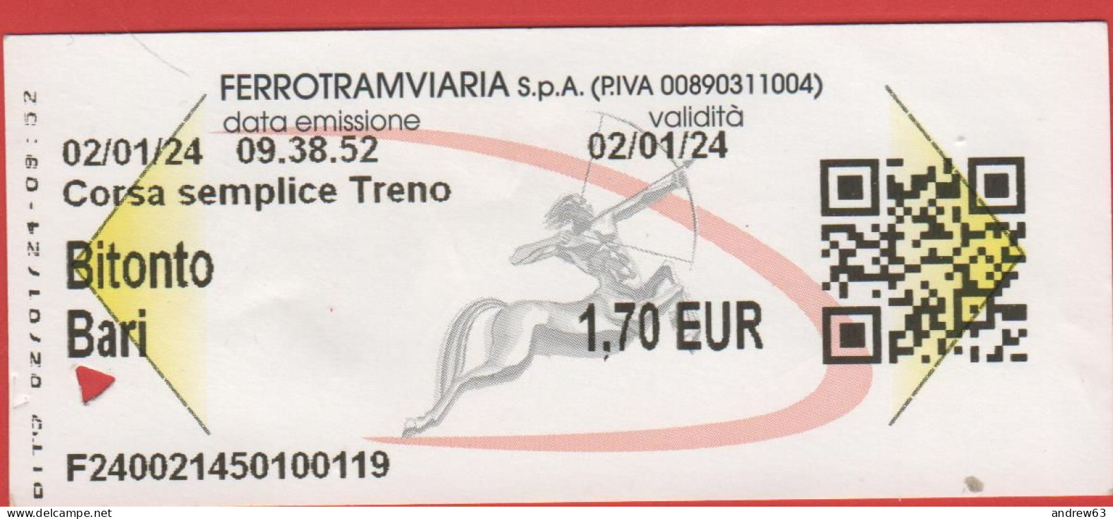 ITALIA - FERROTRAMVIARIA SPA - Bitonto-Bari - Biglietto Di Corsa Semplice Treno - Usato - Europa