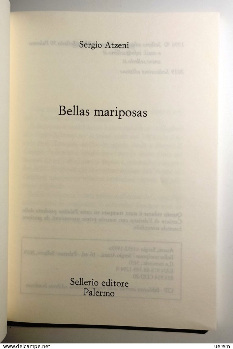 2019 Sardegna Sellerio ATZENI SERGIO BELLAS MARIPOSAS Palermo, Sellerio 2019 - Libros Antiguos Y De Colección
