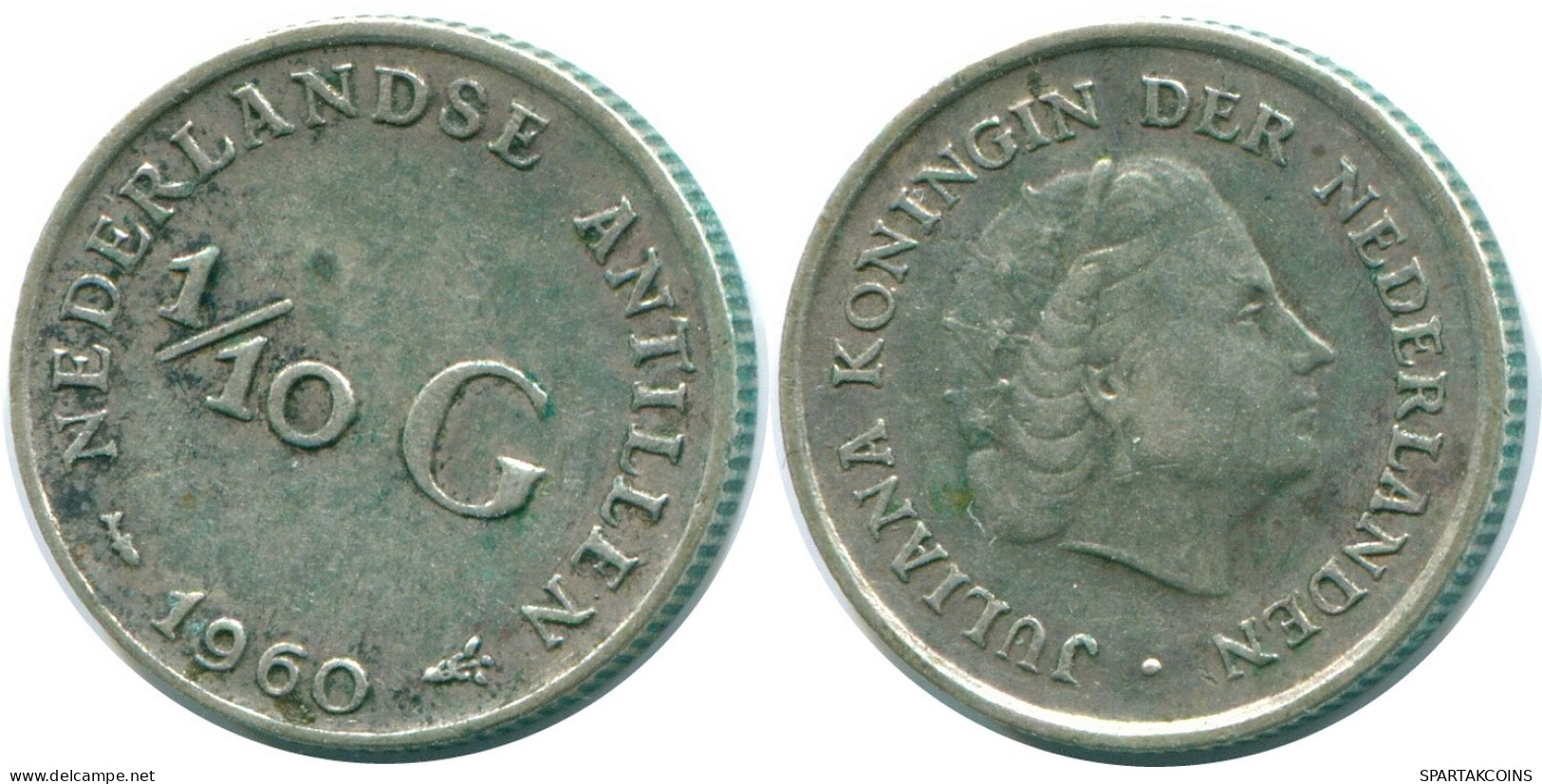 1/10 GULDEN 1960 NIEDERLÄNDISCHE ANTILLEN SILBER Koloniale Münze #NL12339.3.D.A - Antilles Néerlandaises