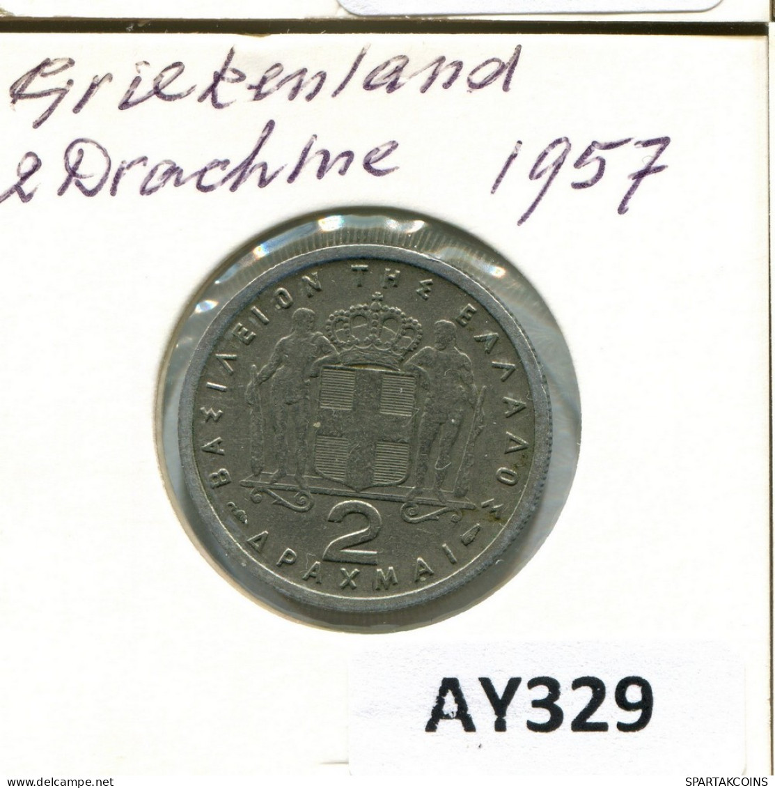 2 DRACHMES 1957 GREECE Coin #AY329.U.A - Grecia