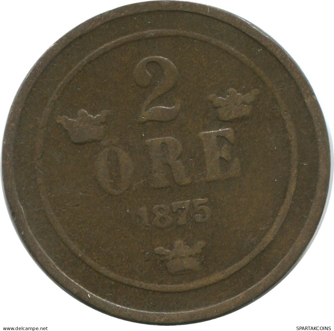 2 ORE 1875 SWEDEN Coin #AC973.2.U.A - Sweden