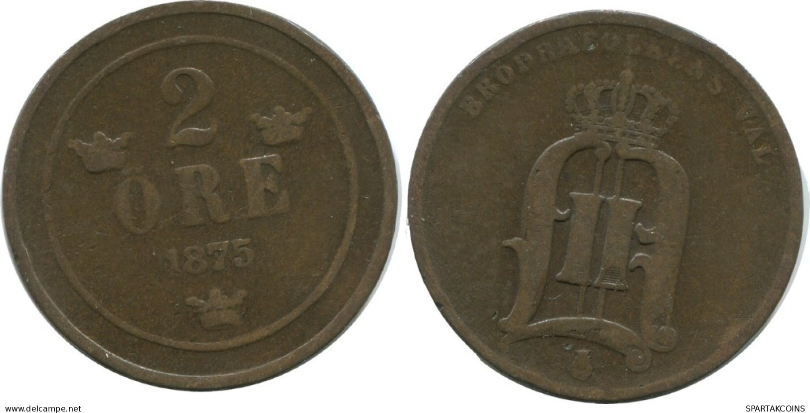 2 ORE 1875 SWEDEN Coin #AC973.2.U.A - Sweden