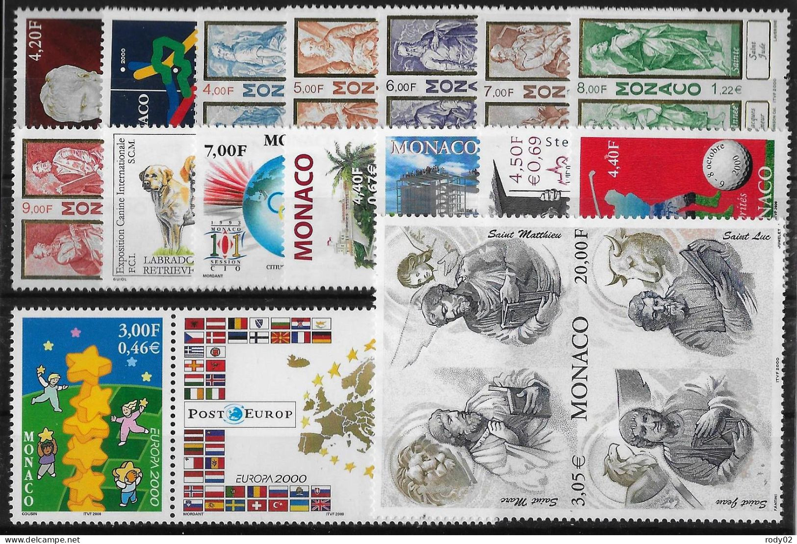 MONACO - ANNEE 2000 - 63 VALEURS - NEUF** MNH - 5 SCANS - Neufs