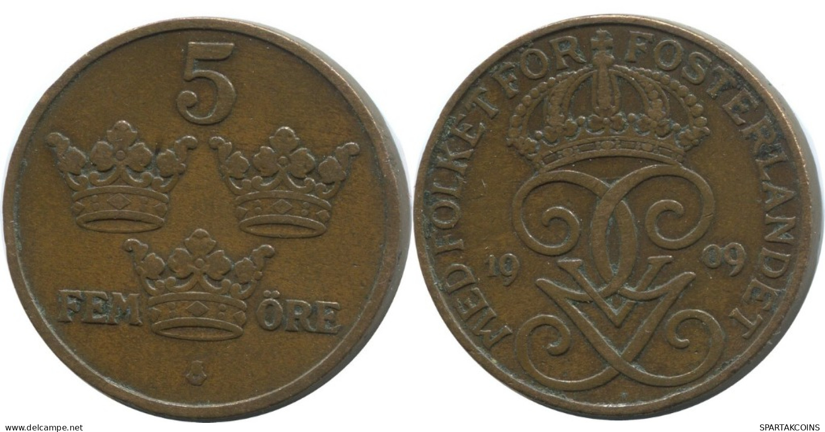 5 ORE 1909 SCHWEDEN SWEDEN Münze #AC554.2.D.A - Schweden