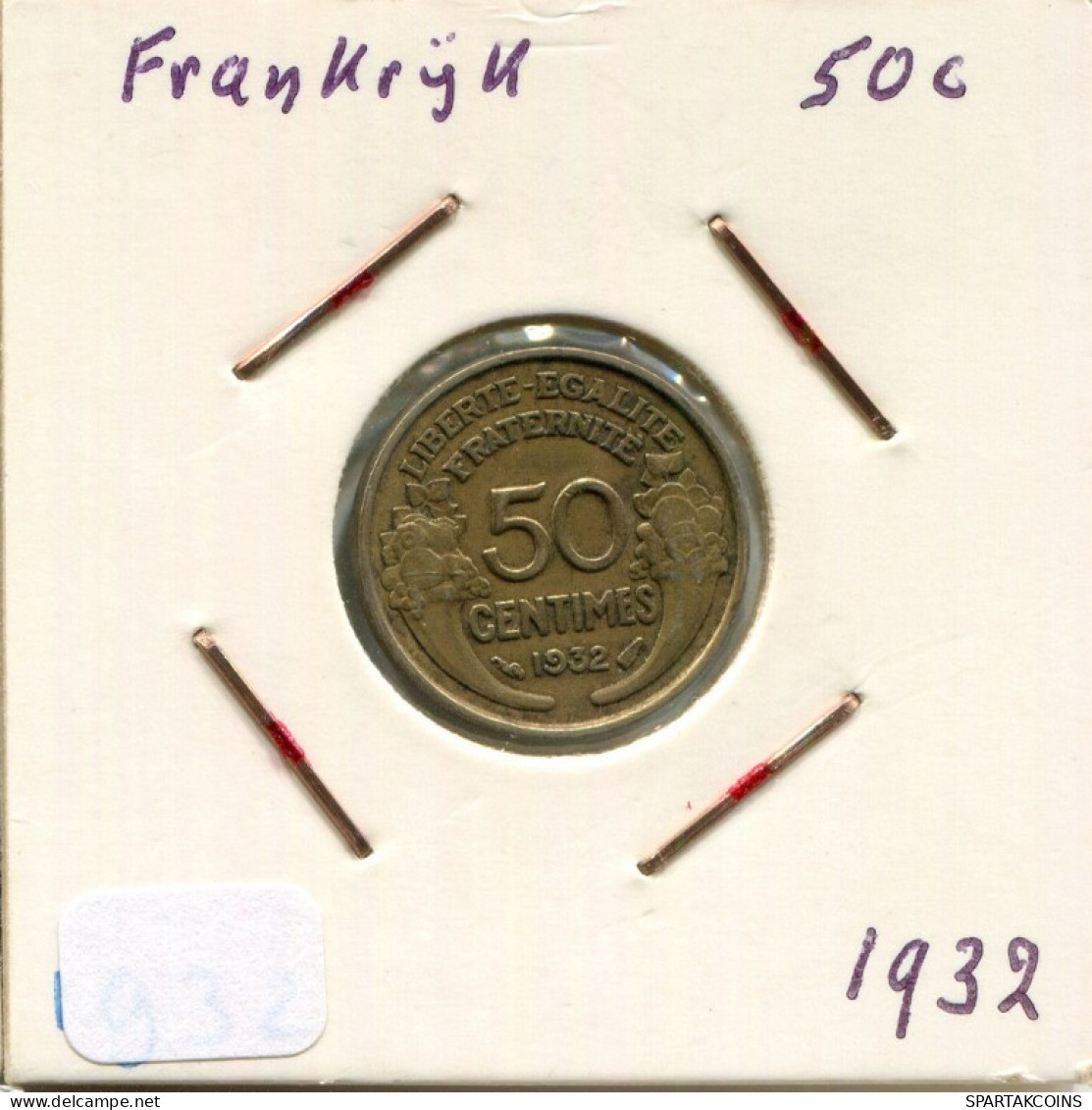50 CENTIMES 1932 FRANCE Pièce Française #AM900.F.A - 50 Centimes